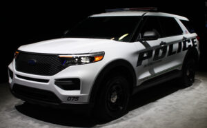 2020 Ford Police Interceptor Utility Hybrid on display at the 2019 New York International Auto Show, a historical model.