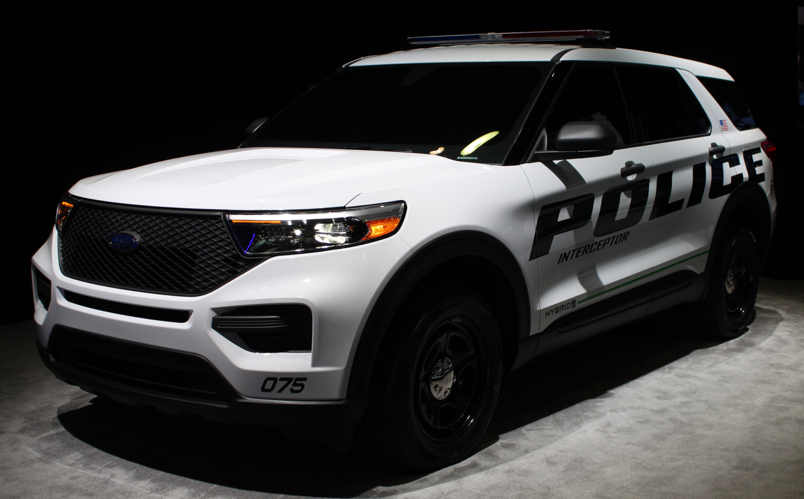 2020 Ford Police Interceptor Utility Hybrid on display at the 2019 New York International Auto Show, a historical model.