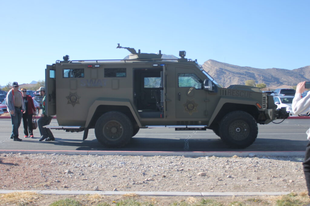Side view of a Las Vegas Metropolitan Police BearCat G3 at a public display in January 2020.