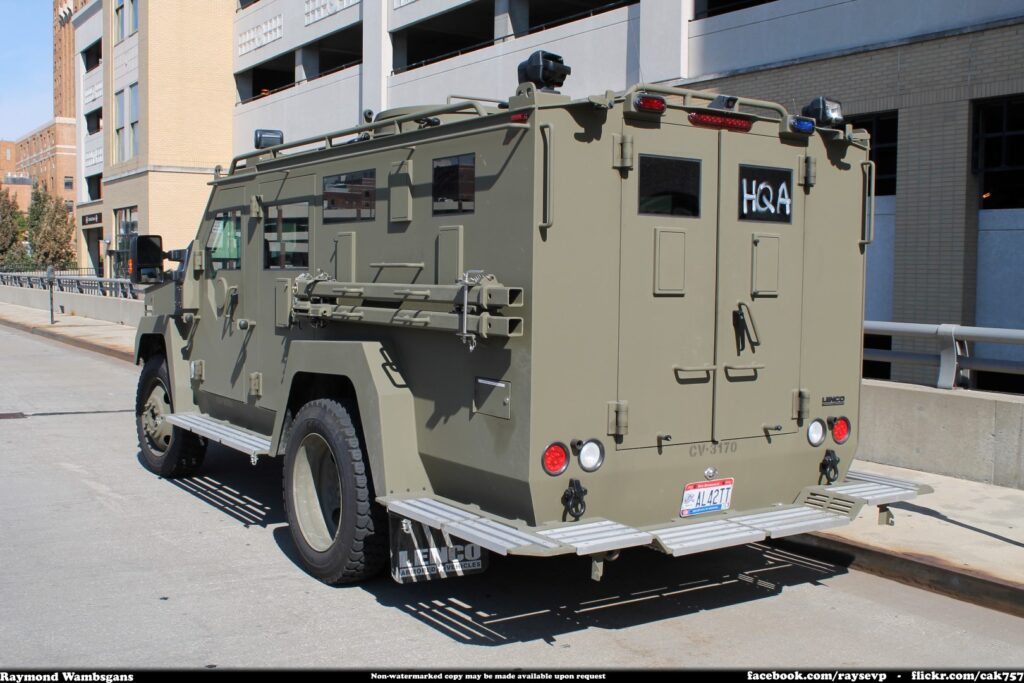 Lenco BearCat G2 armored vehicle photographed in 2015, shown as a historical example.